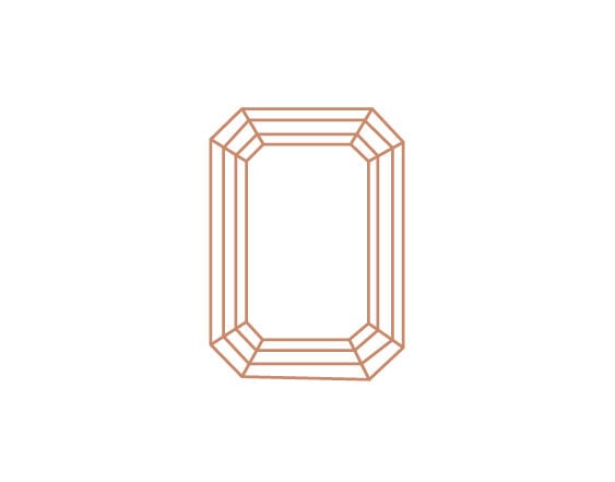Icon of an emerald-cut diamond with a rectangular shape and step-cut facets