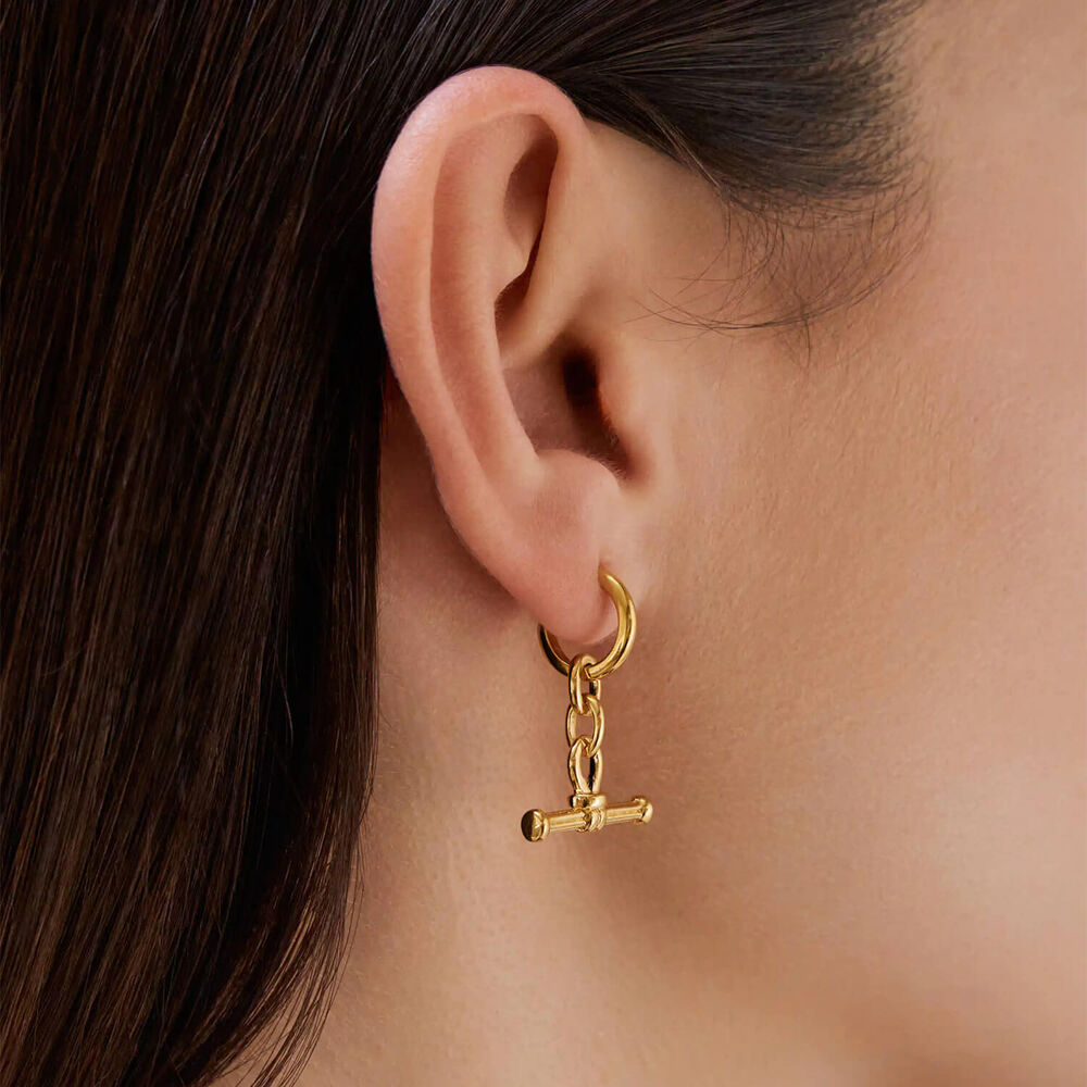 Missoma 18ct Gold Plated Brass Ridge T-Bar Drop Huggie Earrings