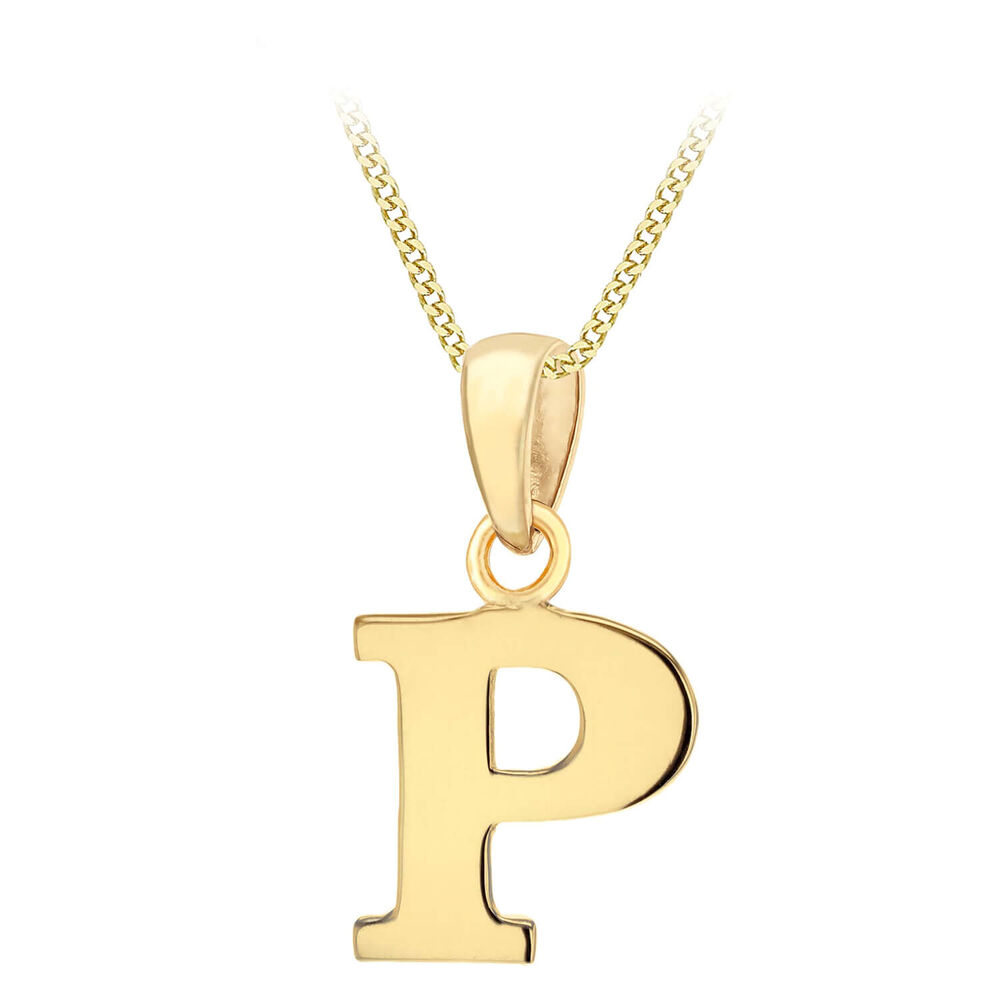 9ct Yellow Gold Plain Initial P Pendant (Special Order) (Chain Included) image number 0