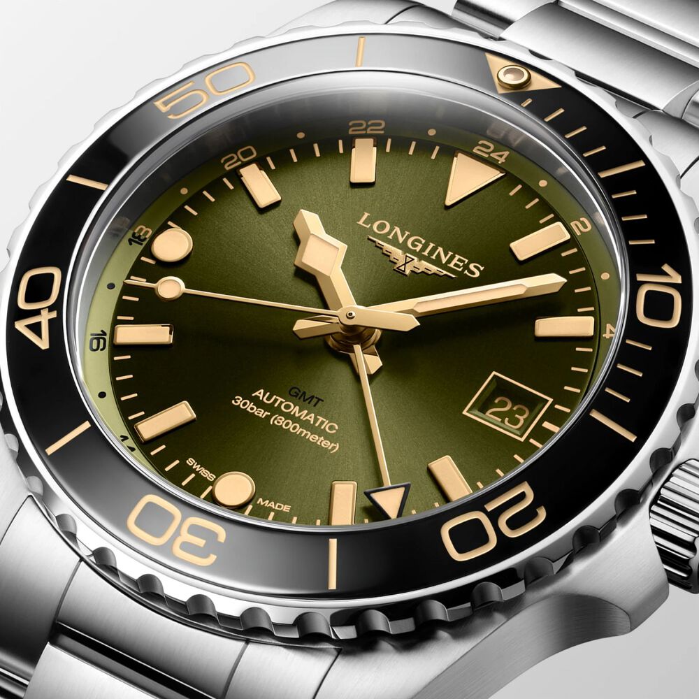 Longines Hydroconquest 41mm Sunray Green Dial Steel Ceramic Case Watch image number 3