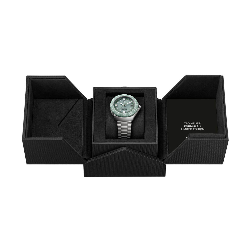 TAG Heuer Formula 1 Solargraph Green Dial Diamond Dots Steel Bracelet Watch