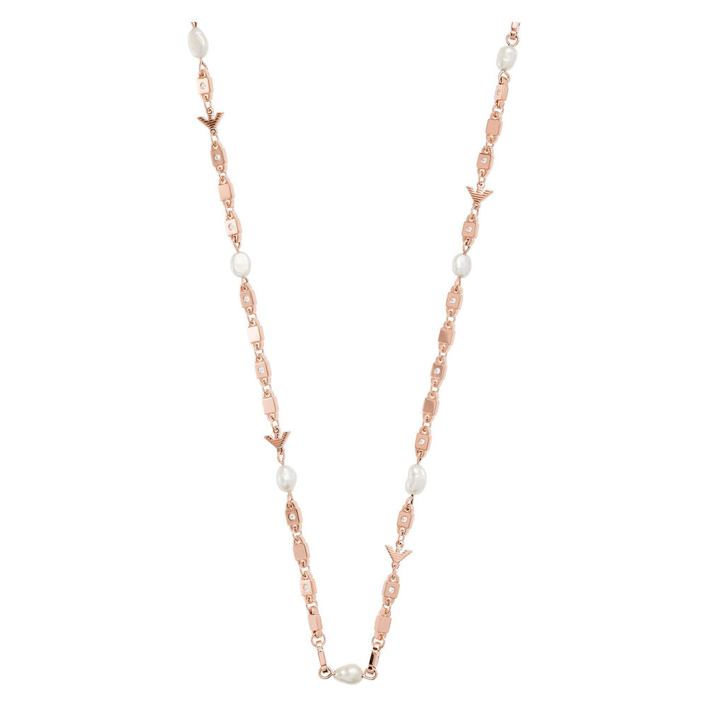 Emporio Armani Rose Gold Plated Pearl Chain Ladies Necklace image number 0