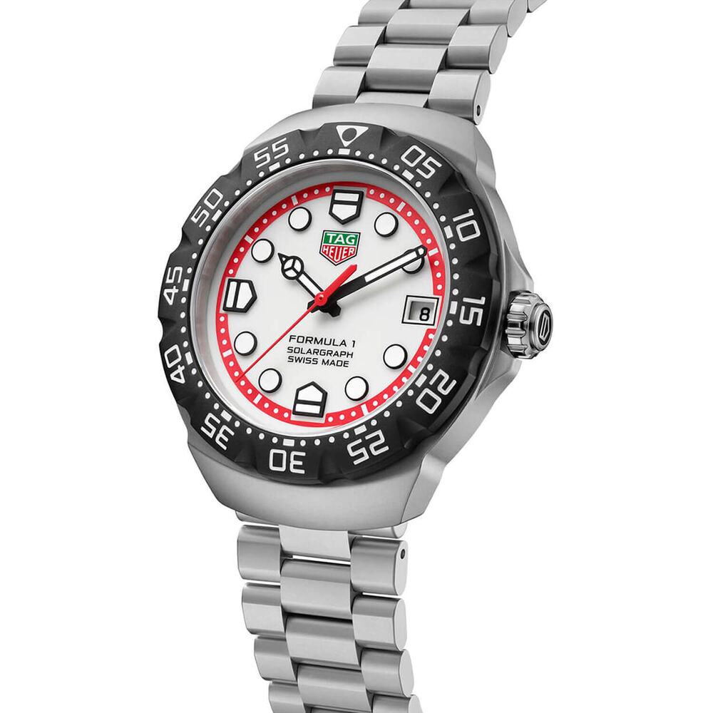 TAG Heuer Formula 1 Solargraph 38mm White Dial Black Bezel Steel Bracelet Watch image number 2
