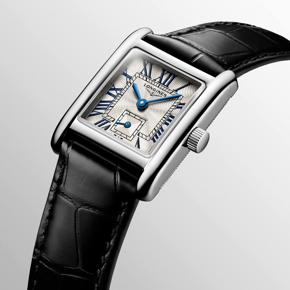 Longines MiniDolcevita 2023 29 X 21.50mm Silver "flinqué" Dial Black Strap Watch image number 5