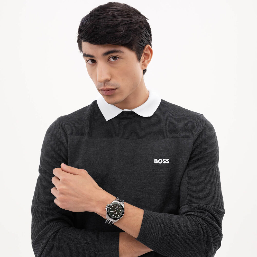 BOSS Troper Sport 41mm Green Dial & Bezel Stainless Steel Bracelet Watch image number 5