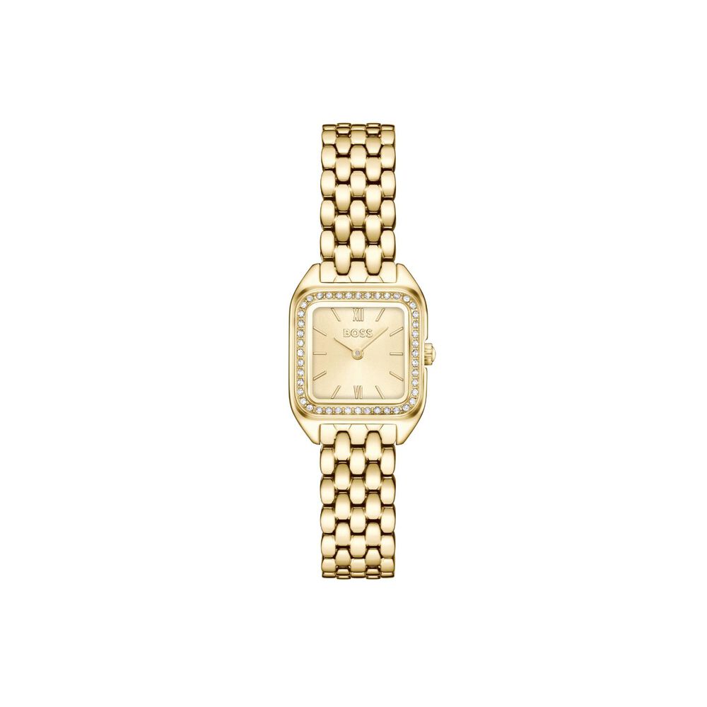 BOSS Mae Petite 22mm Gold Dial Crystal Set Bezel Steel Bracelet Watch