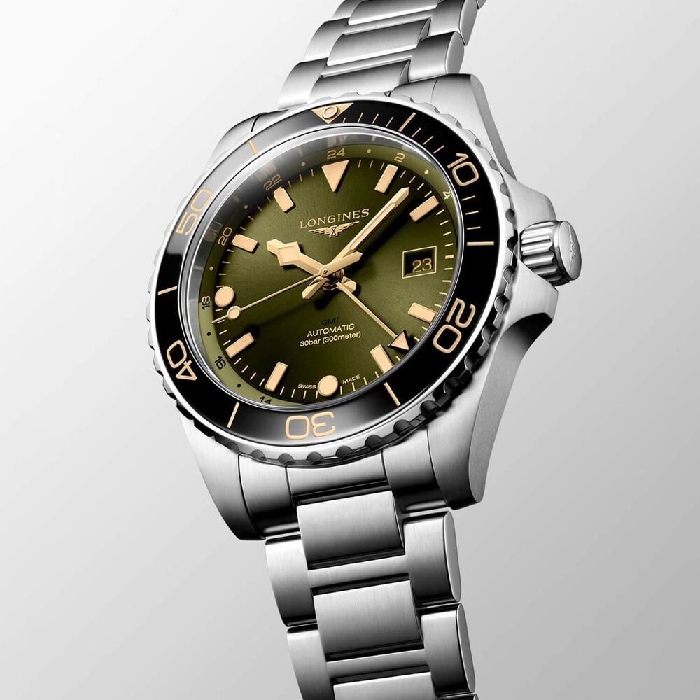 Longines Hydroconquest GMT 43mm Green Dial Steel Bracelet Watch image number 2