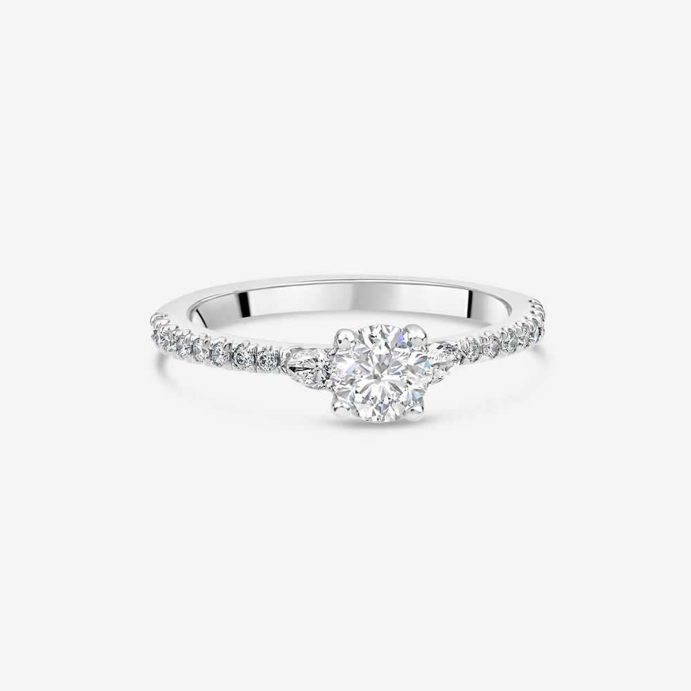 Northern Star 0.75ct Diamond Round Brilliant Small Pear Sides & Shoulders Platinum Ring image number 2
