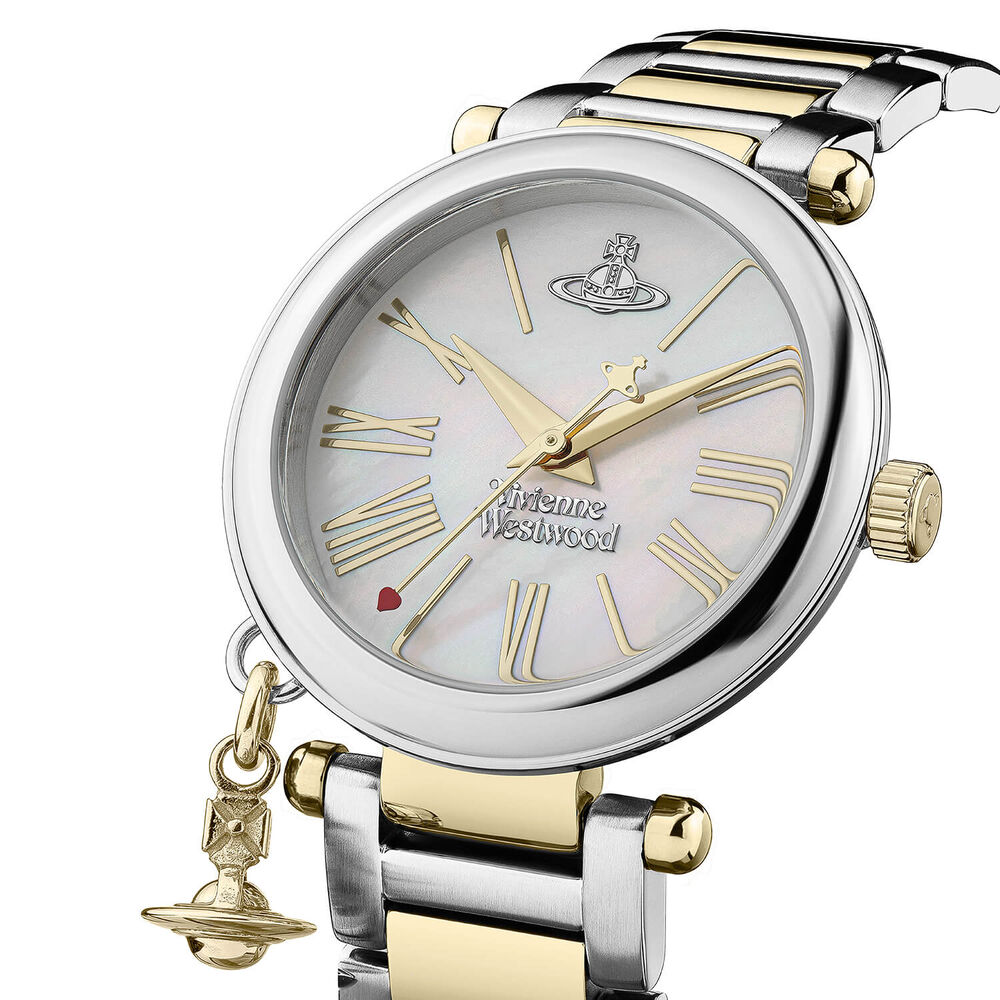 Vivienne Westwood Mother Orb 32mm Mother of Pearl Dial Two Tone Steel Bracelet Watch image number 1