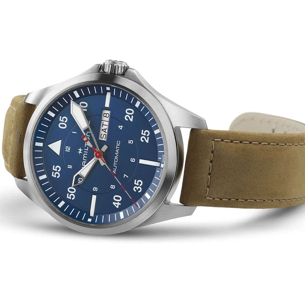 Hamilton Khaki Aviation Pilot Day Date Auto Air Glaciers Edition 42mm Blue Dial Strap Watch image number 9