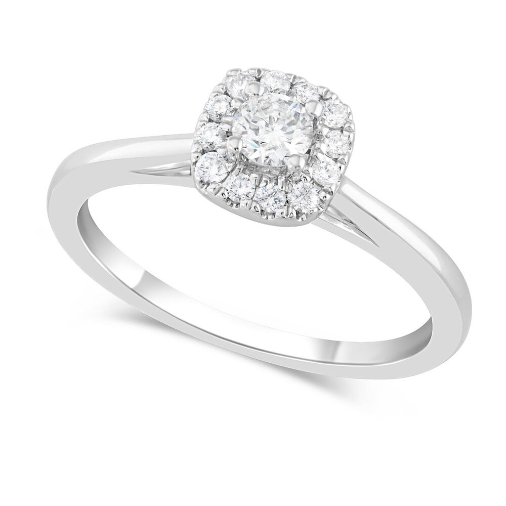 18ct White Gold Solitaire Cushion Halo 0.33 Carat Diamond Engagement Ring image number 0