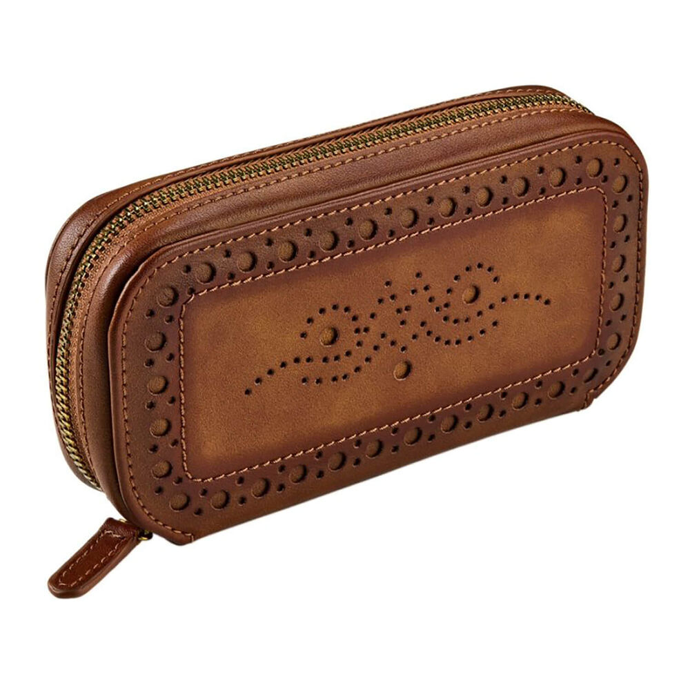 WOLF Brogue 2 Pc Burnished Brown Watch Zip Case