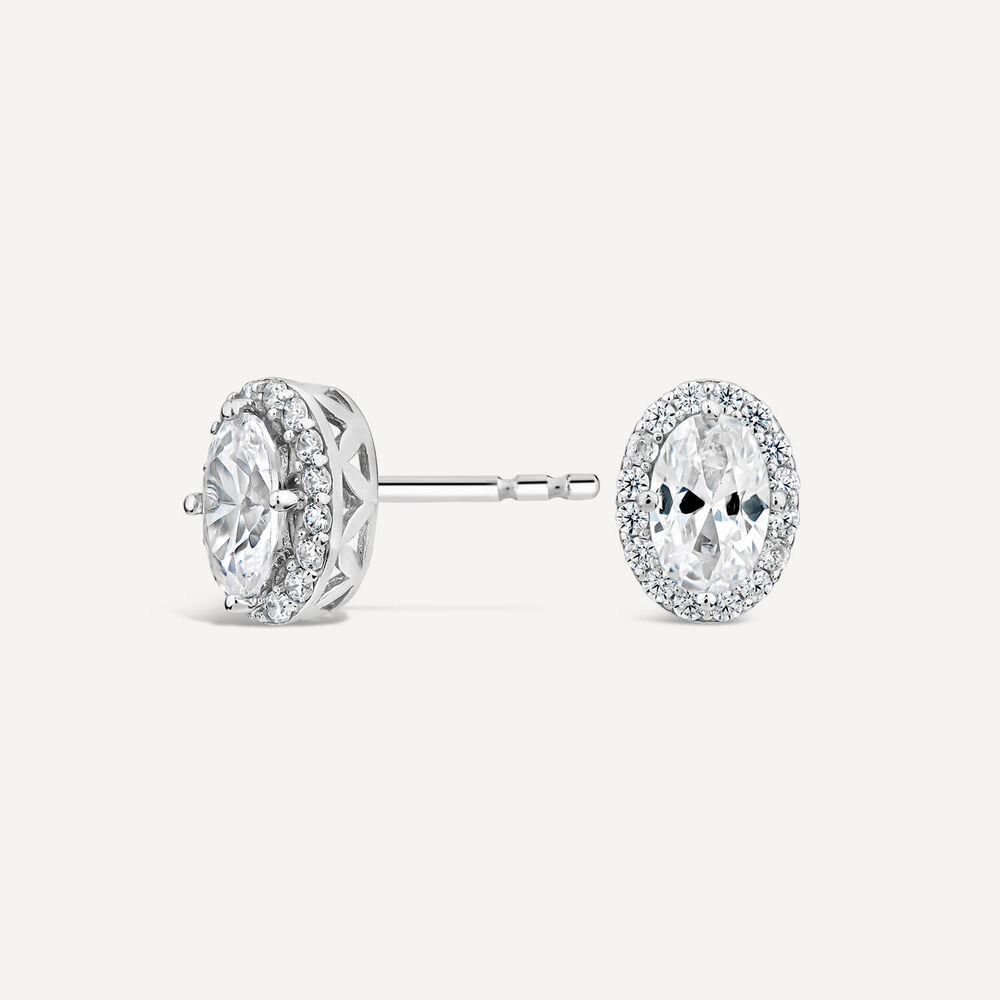 9ct White Gold Oval Halo Cubic Zirconia Stud Earrings image number 1