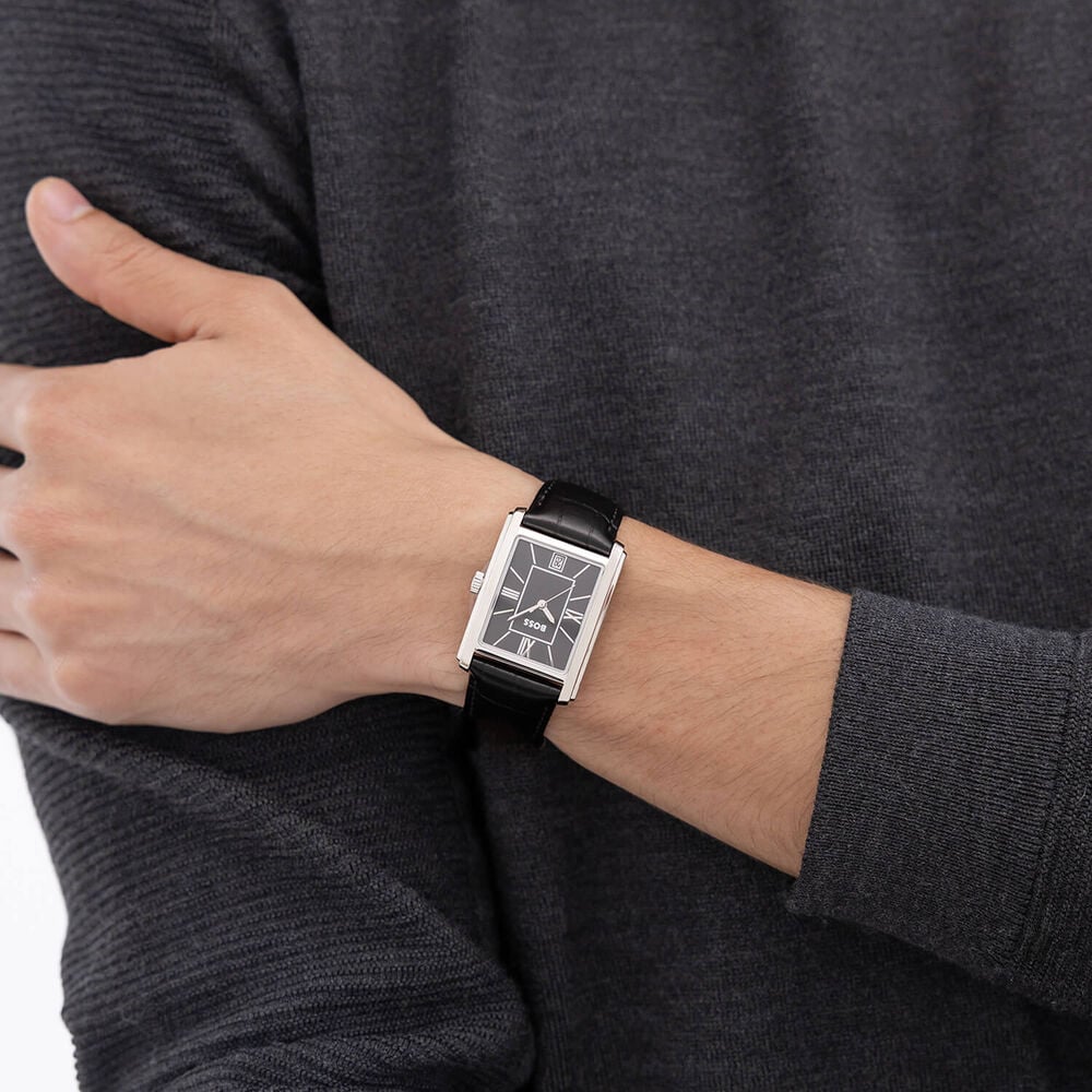 BOSS Principle Dress 28x39mm Black Dial Leather Strap Watch image number 4