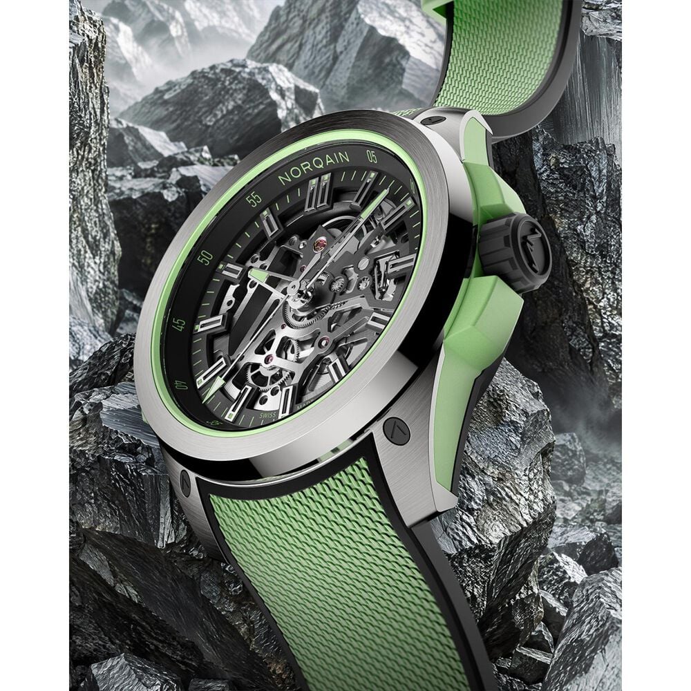 NORQAIN Wild ONE Skeleton 42mm Dial Mint Mesh Rubber Strap Watch