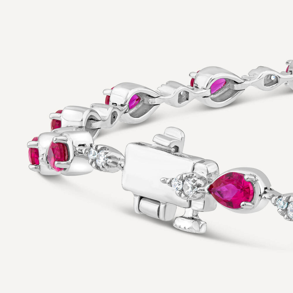 9ct White Gold Pear Ruby & 0.33ct Diamond Bracelet image number 2