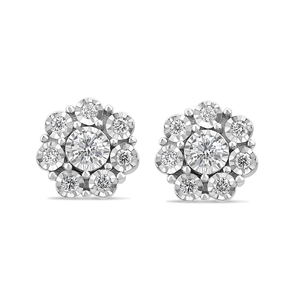 9ct White Gold 0.13ct Illusion Round Diamond Halo Stud Earrings image number 0
