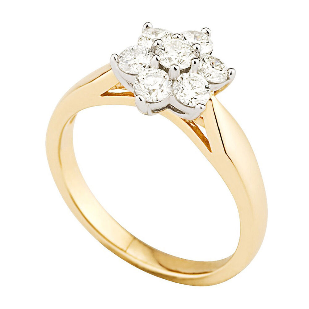 18ct gold 0.75 carat diamond flower cluster ring