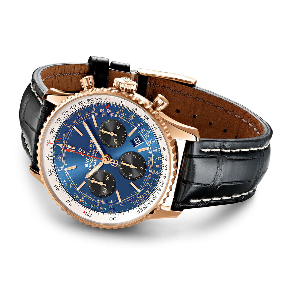 Breitling Navitimer 1 Chronograph Rose Gold Black Leather Men's Watch image number 2