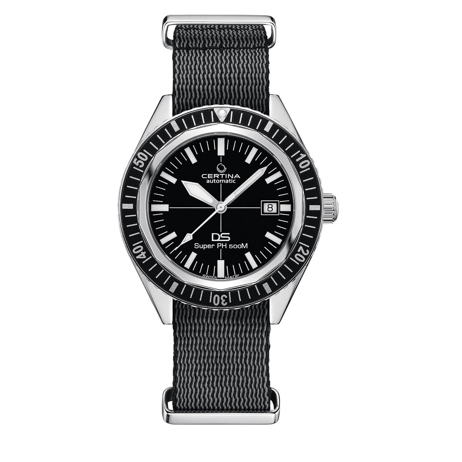 Certina Ds Super Ph500M 43mm Black Dial Bezel Strap Watch