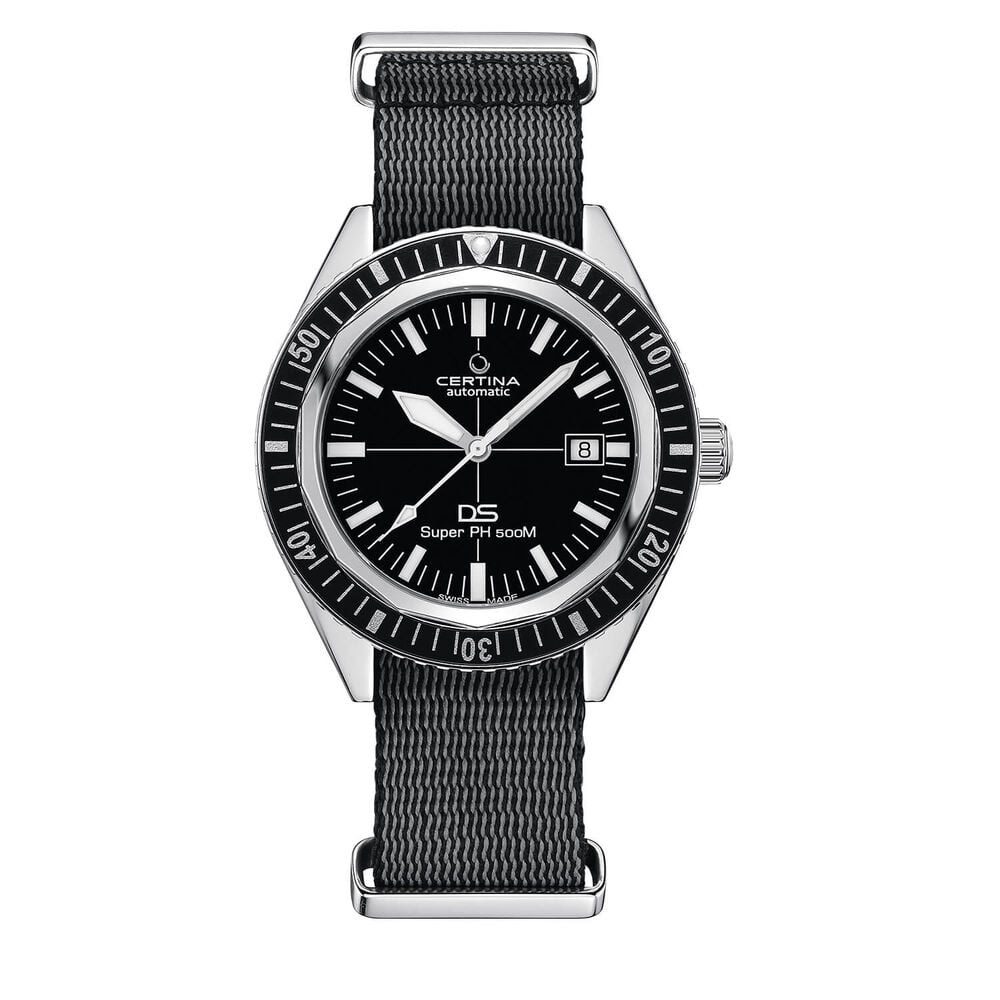 Certina DS Super PH500M 43mm Black Dial Black Bezel Steel Case NATO Strap Watch