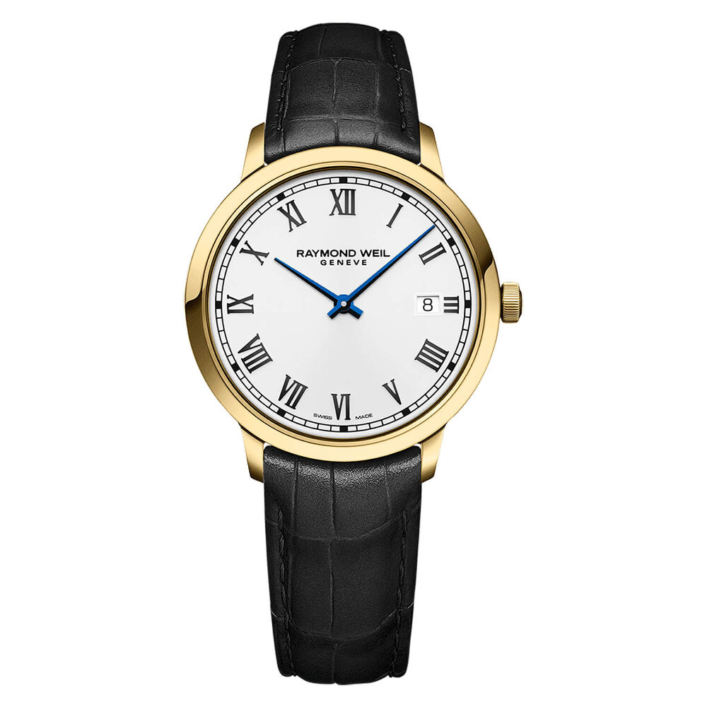 Raymond Weil Toccata Classic Gold PVD 39mm White Dial Black Leather Strap Watch