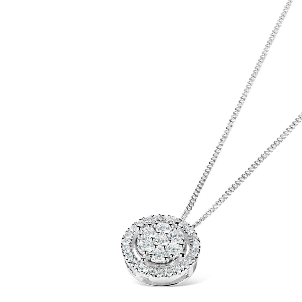 9ct white gold 0.20 carat diamond halo cluster pendant image number 1