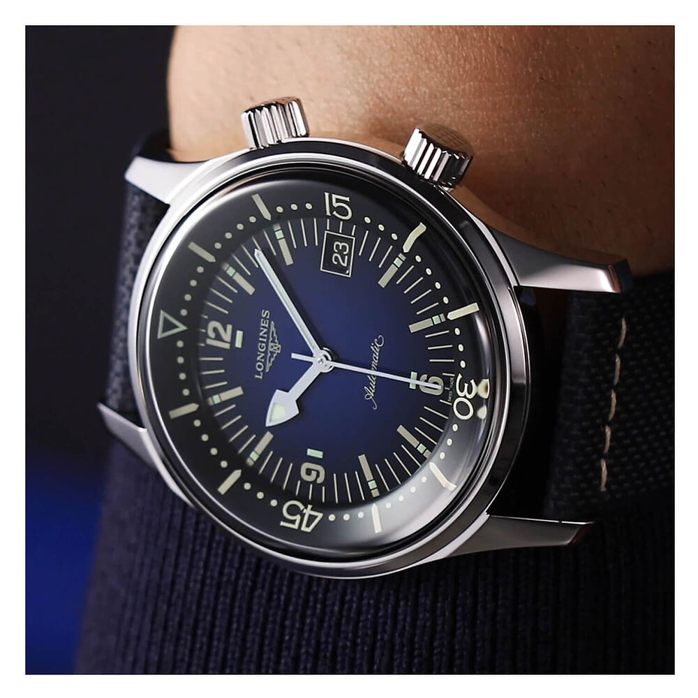 Longines Heritage Diver 42mm Blue Dial Steel Case Blue Strap Watch image number 2