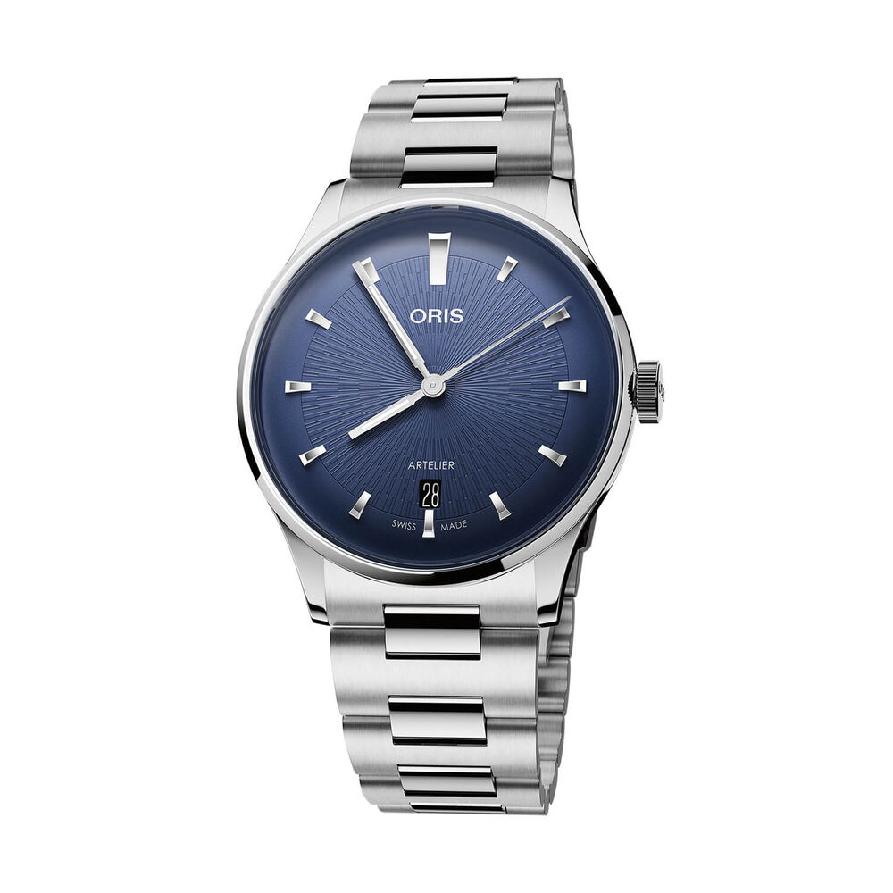 Oris Artelier Date 38mm Blue Dial Black Steel Bracelet Watch