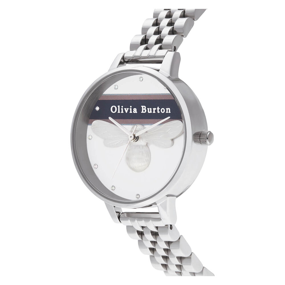 Olivia Burton Versity Red & Navy Stripe Silver Bracelet Ladies Watch