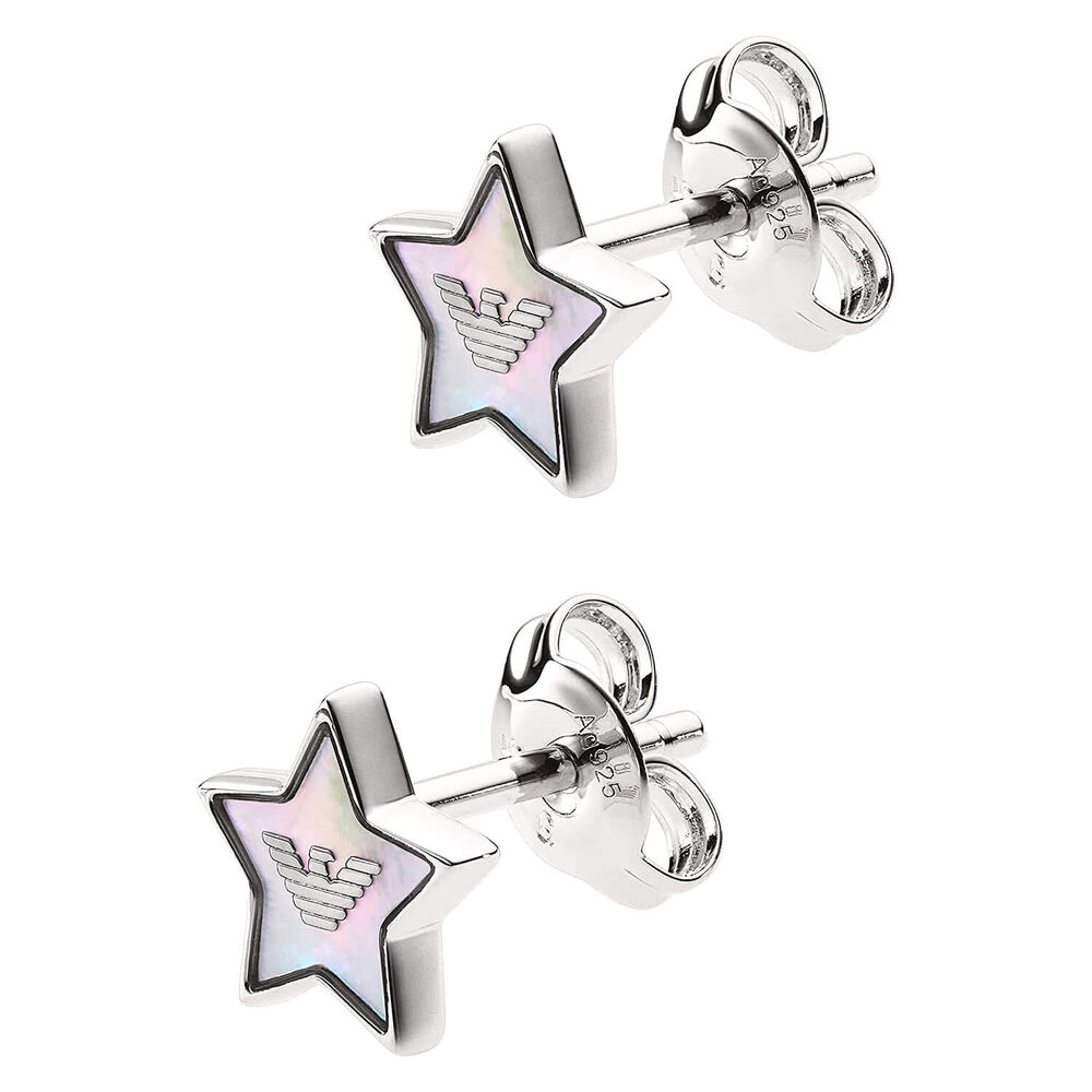 Emporio Armani Ladies Silver MOP Logo Star Earrings