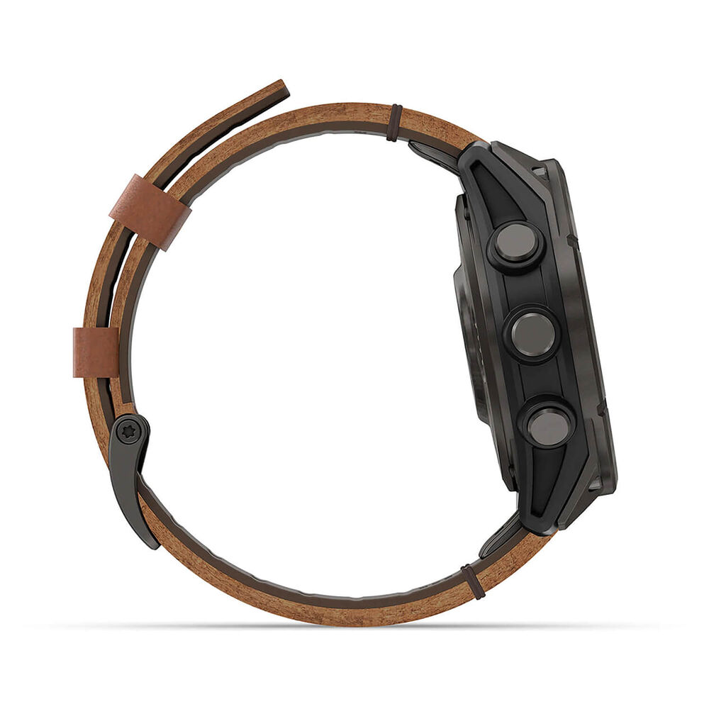 Garmin fenix 8 Pro AMOLED 47mm Carbon Grey DLC Titanium Case Brown Leather Strap Watch
