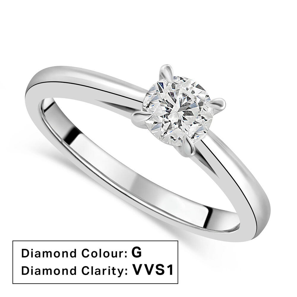 Platinum 0.50ct Round Diamond Four Claw Solitaire Ring