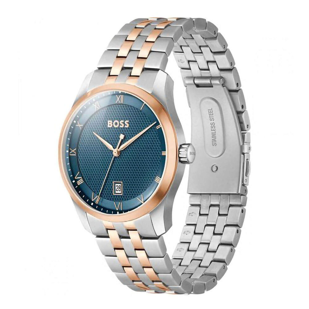 BOSS Principle 41mm Blue Dial Two Tone Steel Bracelet Watch image number 1