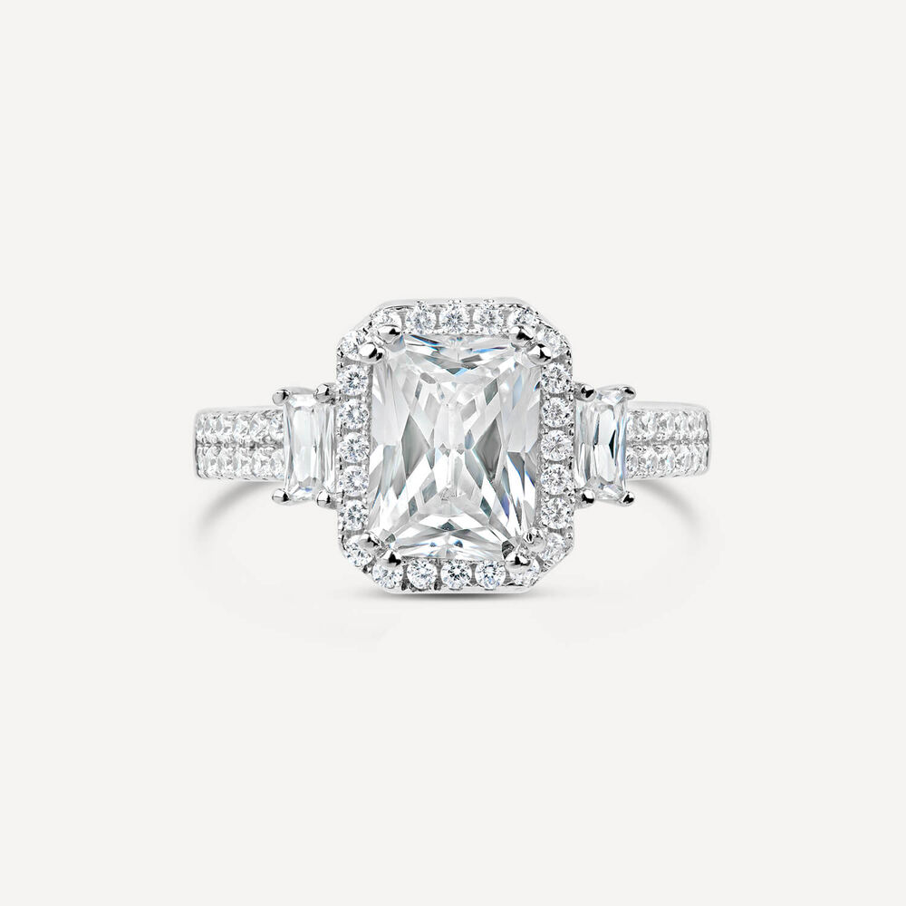 Silver cubic zirconia rectangular cluster ring