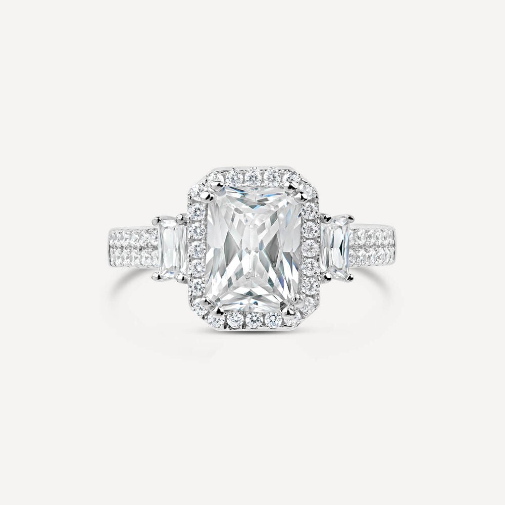 Silver cubic zirconia rectangular cluster ring image number 1