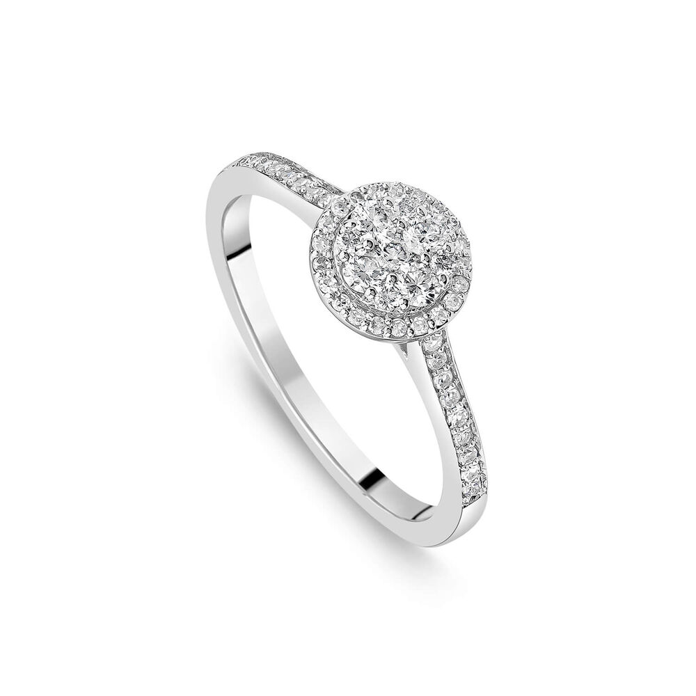18ct White Gold Round 0.32ct Halo Diamond Shoulders Ring image number 0