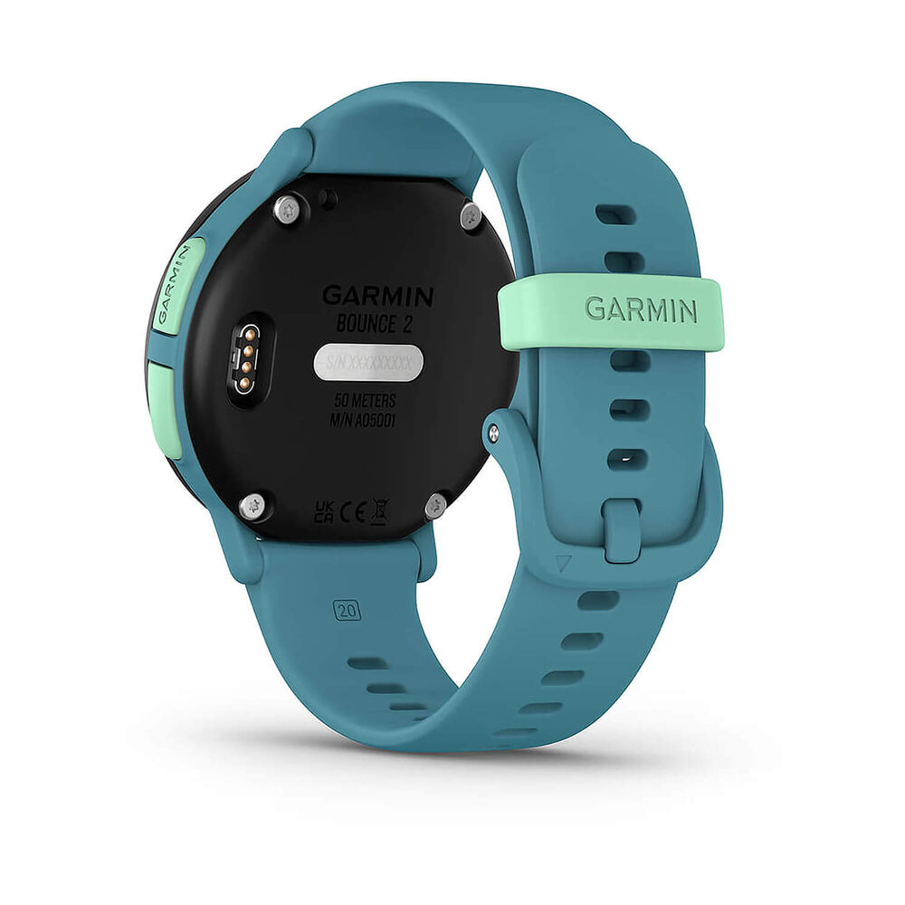 Garmin Bounce 2 43mm AMOLED Turquoise Silicone Strap Watch image number 6