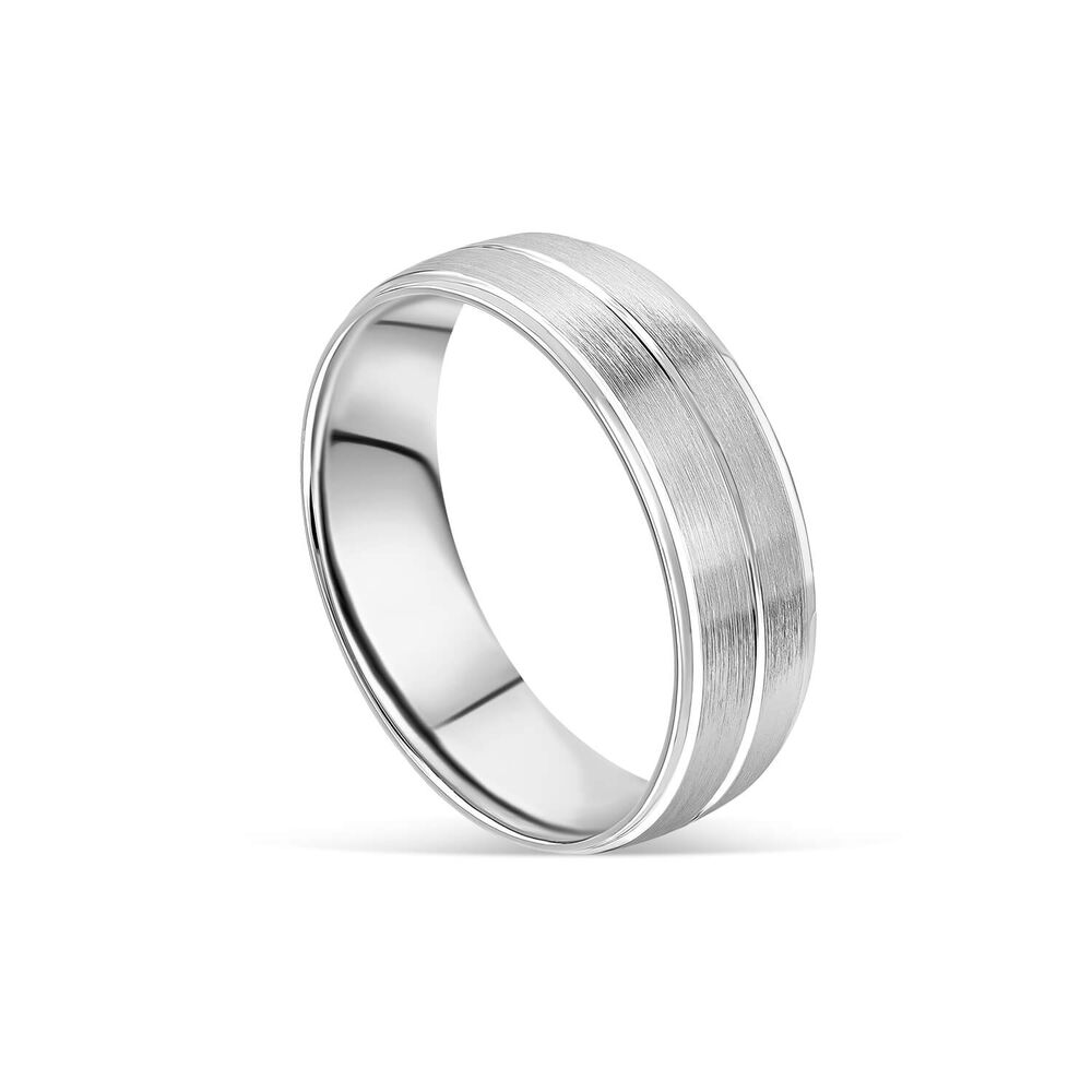 Platinum 6mm Groove Matte Polished Men's Wedding Ring image number 0
