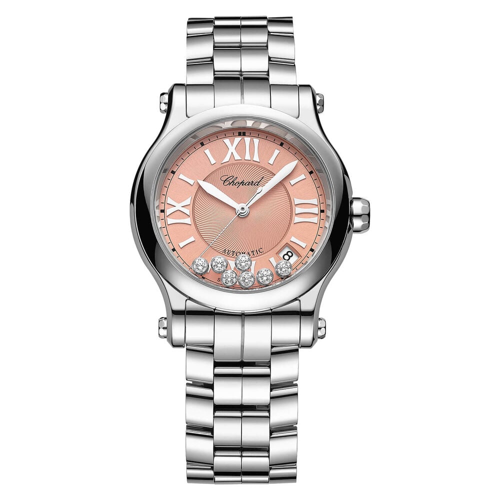 Chopard Happy Sport 36mm Pink Dial Seven Diamonds Steel Case Bracelet Watch image number 0