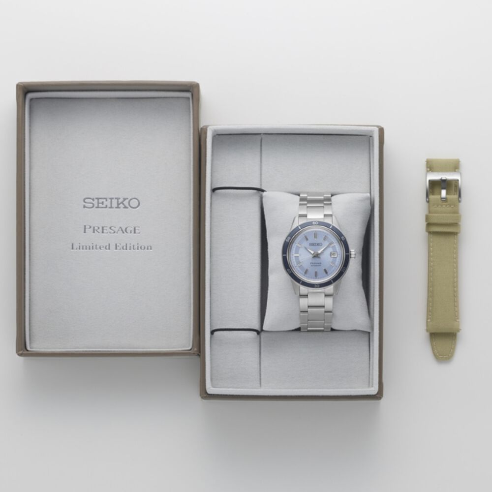 Seiko Presage Style 60s Limited Edition 39.5mm Blue Dial Bracelet & Strap Watch image number 8