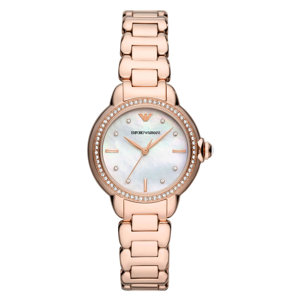 Emporio Armani 32mm Cubic Zirconia Bezel Rose Gold Bracelet Watch