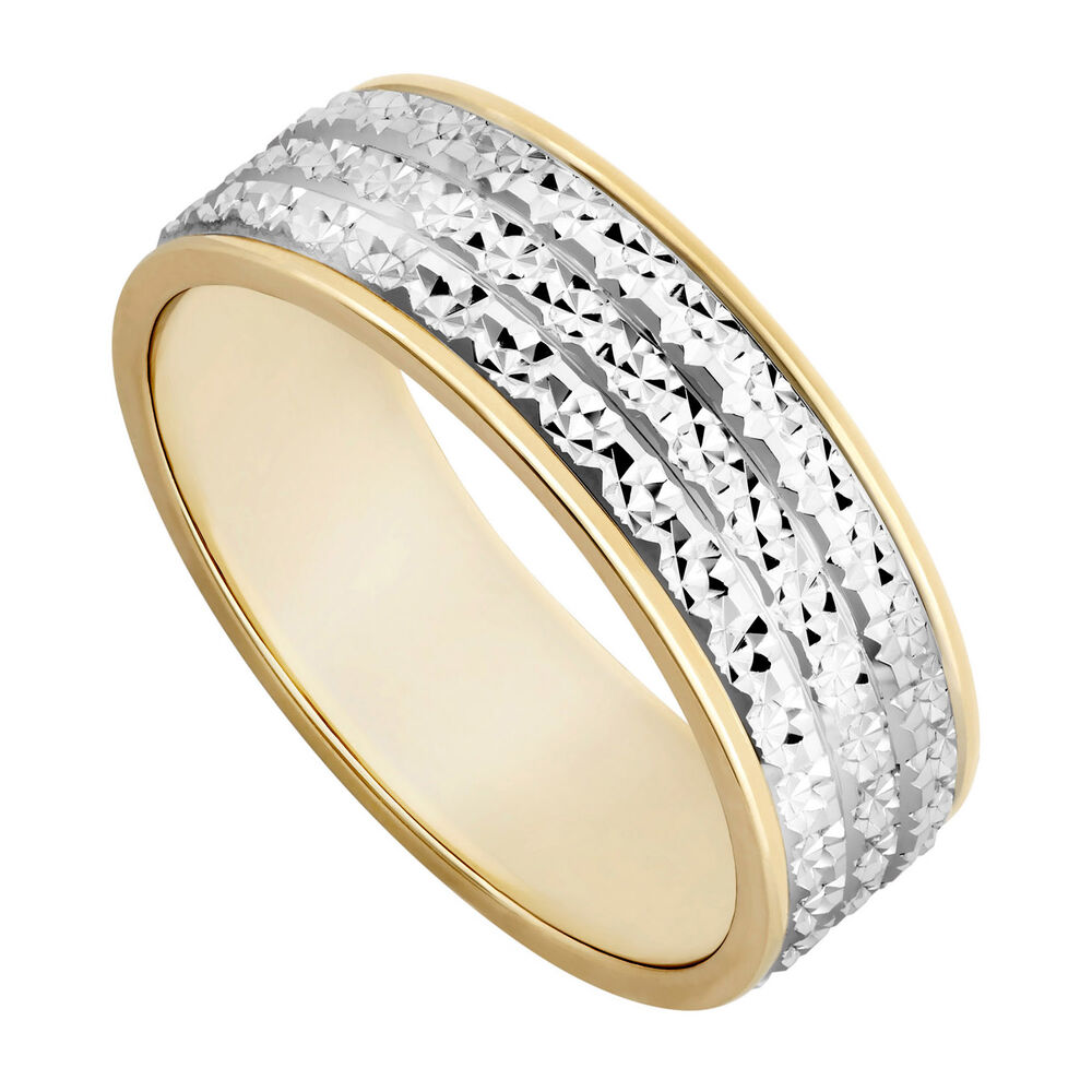 Ladies' 9ct two colour gold three row sparkle cut wedding ring image number 0