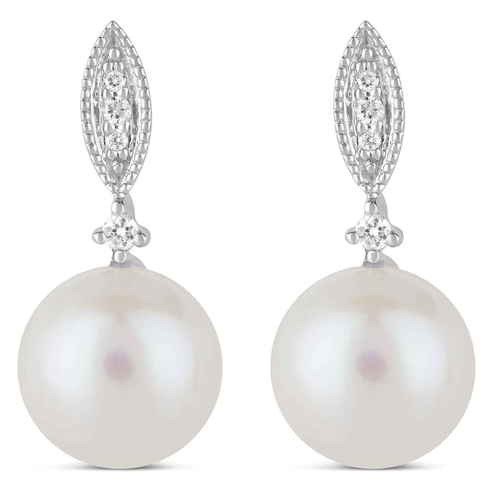 9ct White Gold Diamond & Pearl Stud Earrings