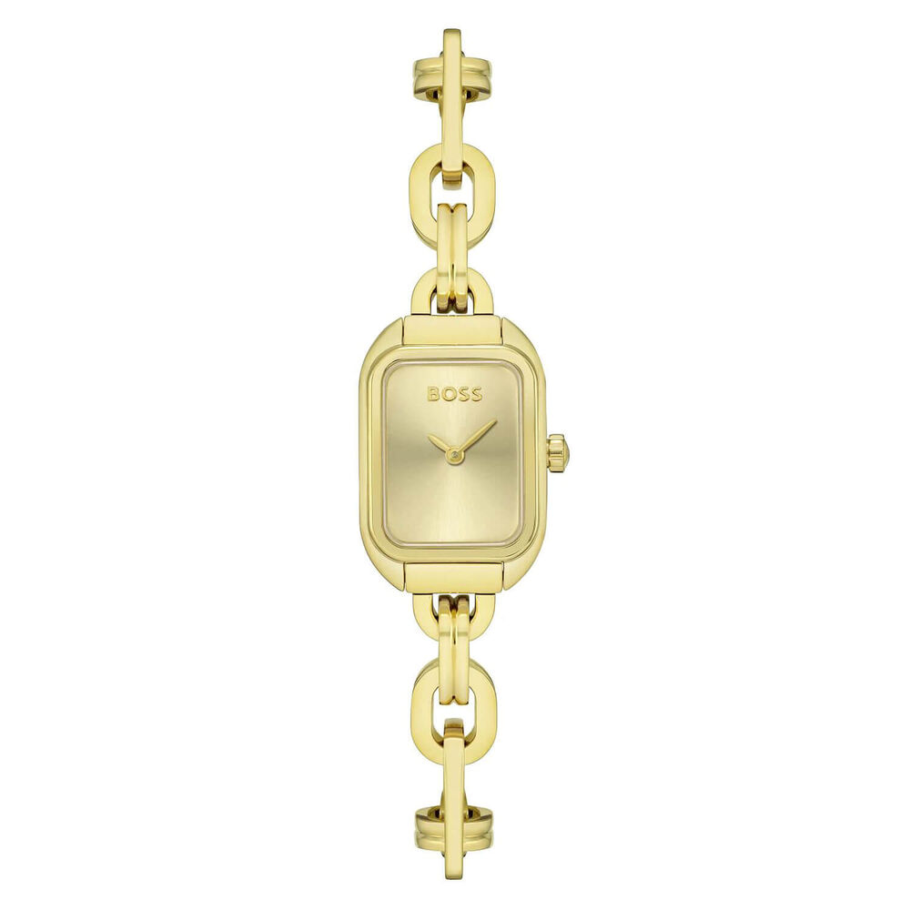 BOSS Hailey Rectangular Yellow Gold Dial Chain Bracelet Watch