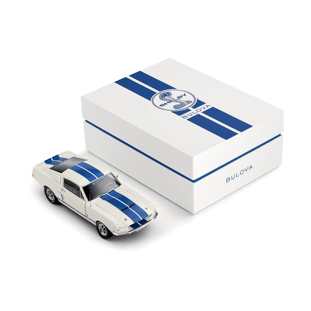 Bulova Shelby Racing Chronograph 43mm Blue Dial Striped Rubber Strap Watch image number 6