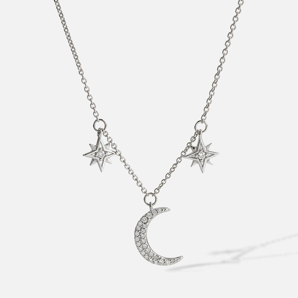 Sterling Silver Cubic Zirconia Moon & Star Necklet