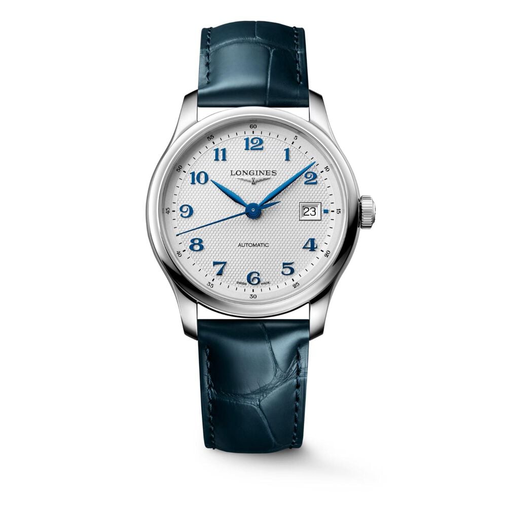 Longines Master Collection 39mm Silver Dial Blue Leather Strap Watch