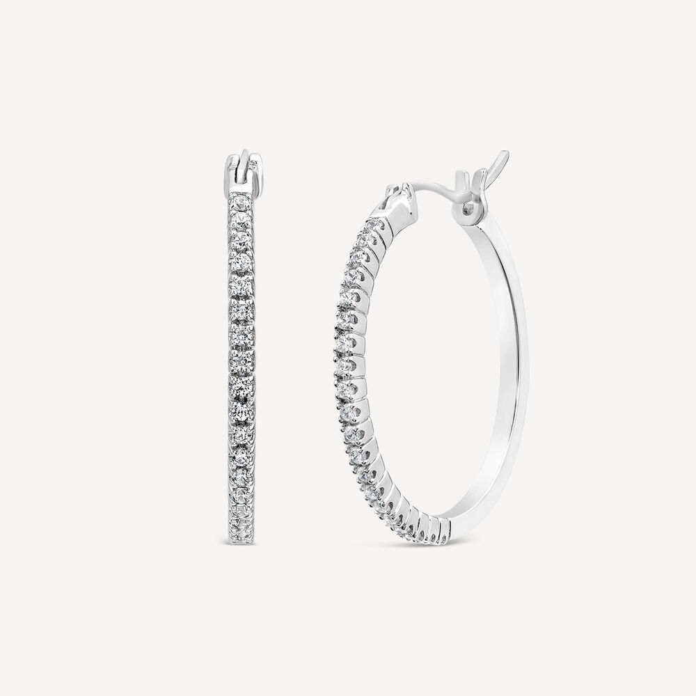 9ct White Gold 0.25ct Diamond Hoop Earrings image number 1