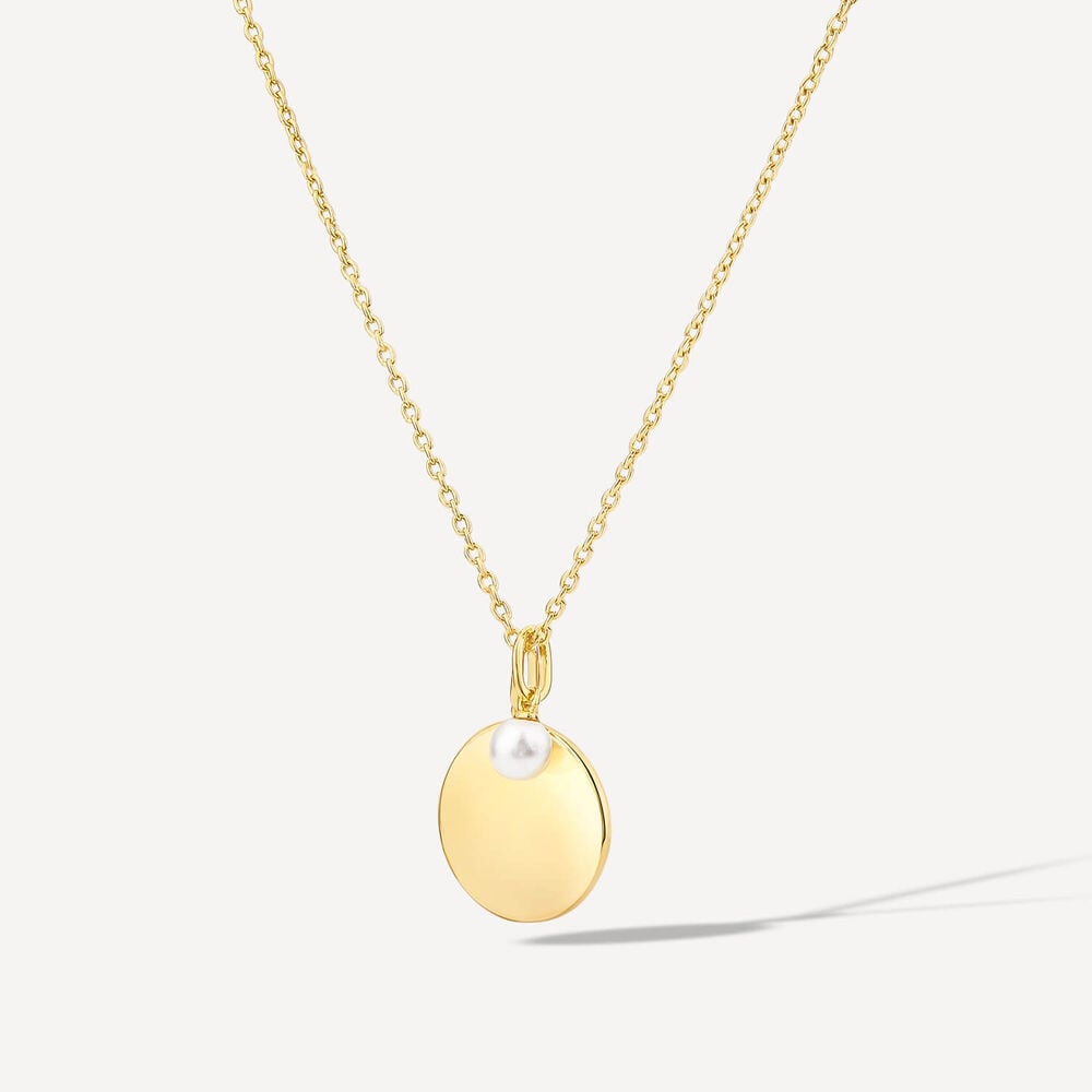 Yellow Gold Plated Sterling Silver June Birthstone Pearl Disc Pendant